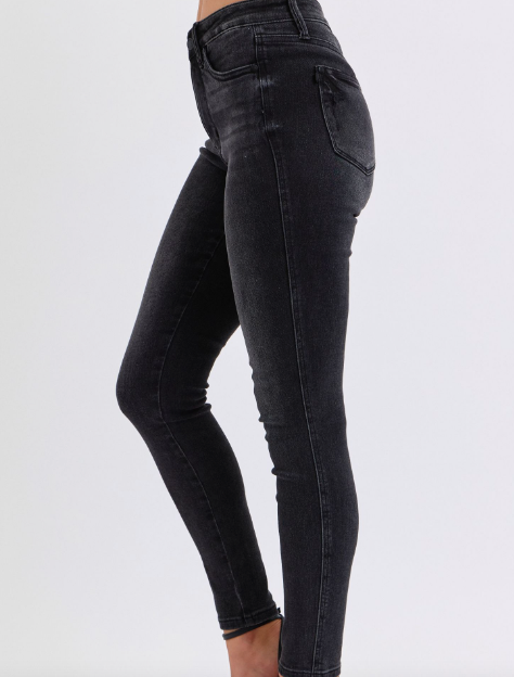 Mid-Rise Tummy Control Black Skinny Jeans Judy Blue Denim