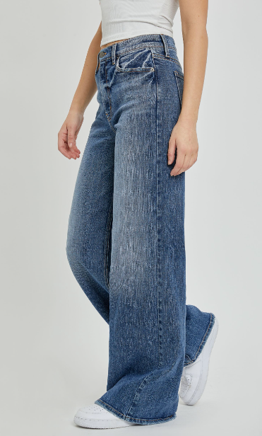 High Rise Wide Leg Cello Denim Pants