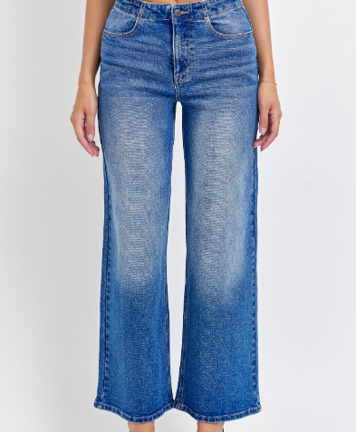 High Rise Cropped Bow Tie Back Wide Leg Cello Denim Pants