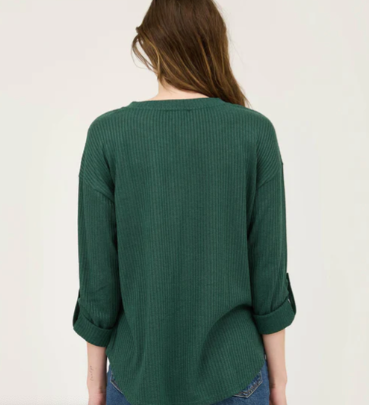 Everyday Comfy Hunter Green Henley Top In CURVY