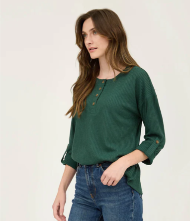 Everyday Comfy Hunter Green Henley Top In CURVY