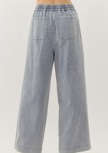 Front Draw String Wide Leg Chambray Pants