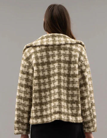 Fleece Houndstooth Button Up Jacket