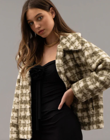 Fleece Houndstooth Button Up Jacket