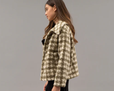 Fleece Houndstooth Button Up Jacket