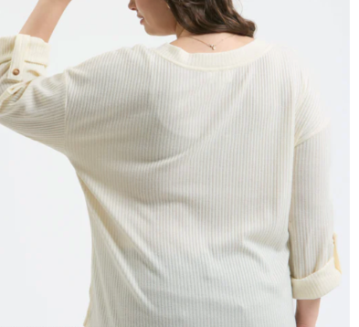 Everyday Comfy Hunter Cream Henley Top In CURVY