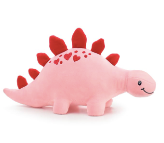 Plush Pink and Red Dinosaur with Hearts