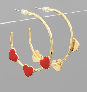 Enamel Heart Hoop Earrings