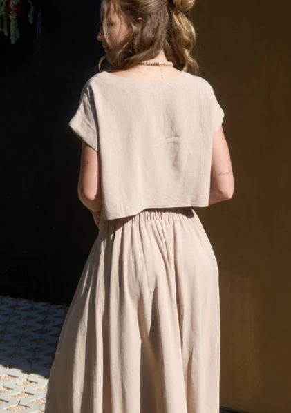 Another Pretty Girls Two Piece Midi Skirt Set in Tan