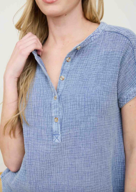 FINAL SALE Happy Hour Chambray Henley Top
