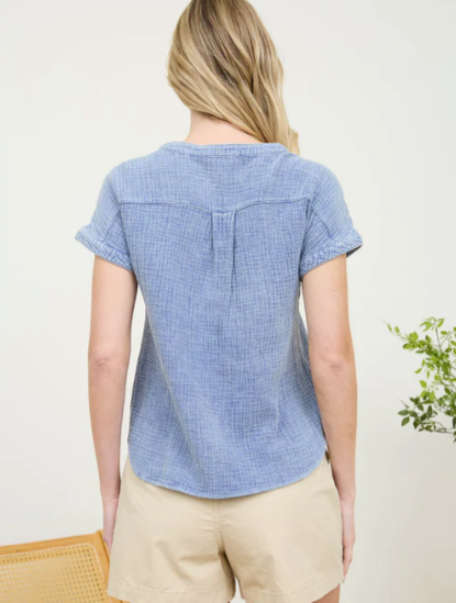 FINAL SALE Happy Hour Chambray Henley Top
