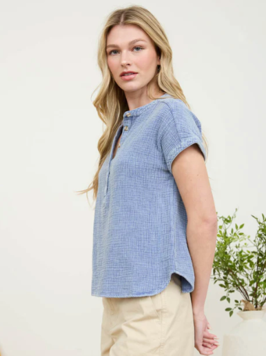 FINAL SALE Happy Hour Chambray Henley Top