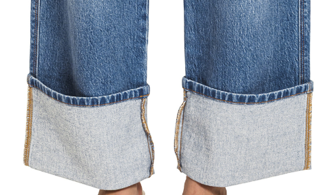Medium Wash High Rise Cuffed Wide Leg Denim Pants