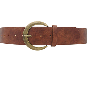 Crescent Moon Buckle Belt in Dark Cognac