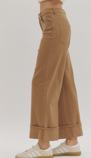 Emma Jean Brown Mid Rise Ankle Cuffed Pants