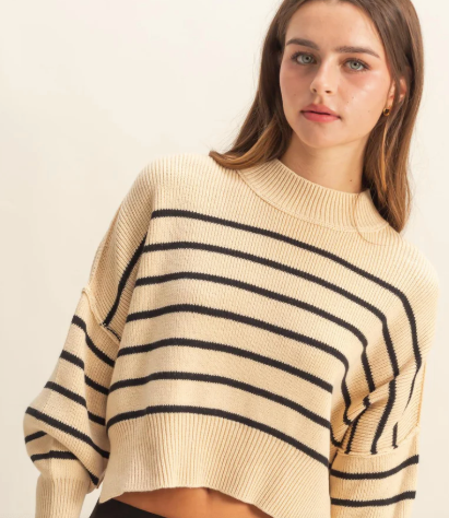 Walk the Line Striped Mock Neck Sweater