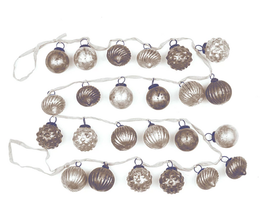 72"L Mercury Glass Ornament Garland w/ Velvet Ribbon Taupe and Cream
