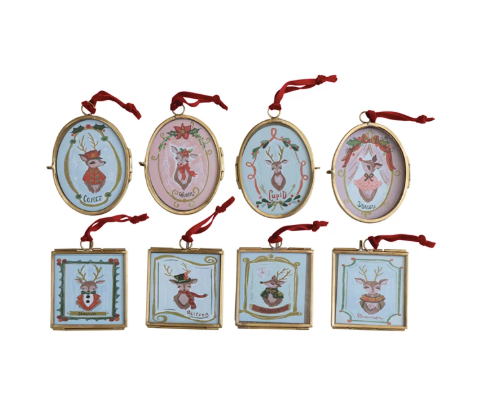 Glass & Metal Photo Frame Ornament w/ Velvet Ribbon