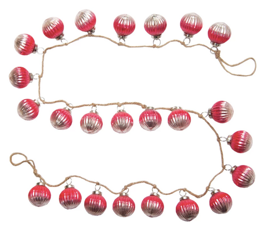 72"L Pink Mercury Glass Ornament Garland w/ Jute Twine
