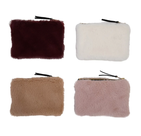 Faux Fur Fabric Zip Pouch with Interior Lining