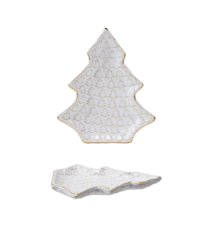 Stoneware Tree Shaped Plate with Trees