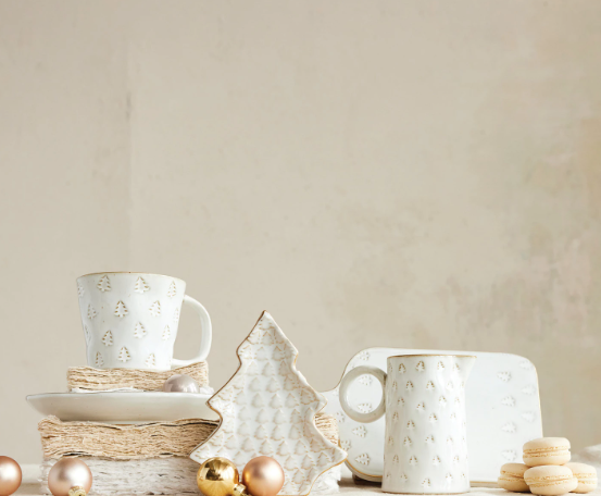 Stoneware Tree Shaped Plate with Trees