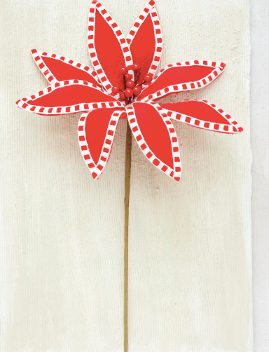 15"H Fabric Poinsettia Pick with Stitching, Red & Cream