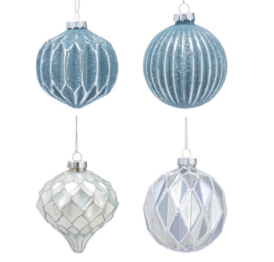 Hand Blown Blue and Silver Glass Ornament