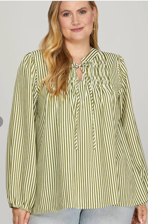 Olive Bridget in Brick Striped Woven Top in Curvy