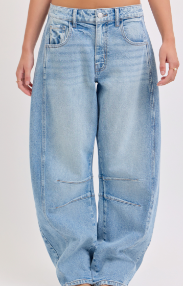 Cello Mid Waisted Barrel Leg Jeans With Long Inseam