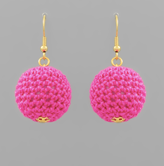 Pink Woven Ball Drop Earrings