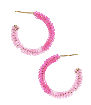 Pink Two Color Beaded Hoop Earrings