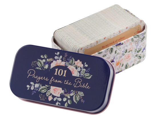 101 Prayers From The Bible Navy Scripture Cards in a Tin - Shoppe3130