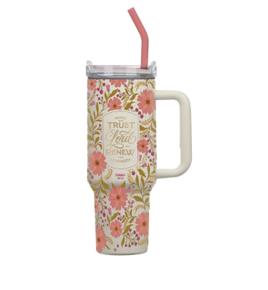 Trust In The Lord Coral Cascade 40 oz Stainless Steel Tumbler with Straw - Isaiah 40:31 - Shoppe3130