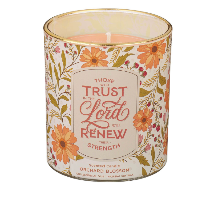 Trust Coral Floral Orchard Blossom Scented Candle in a Glass Jar - Isaiah 40:31 - Shoppe3130