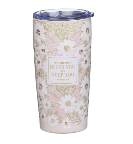 Bless and Keep You Blush Bloom Stainless Steel Travel Tumbler - Numbers 6:24 - Shoppe3130