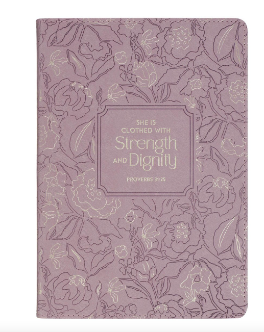 Strength and Dignity Dusty Purple Floral Faux Leather Classic Journal - Proverbs 31:25 - Shoppe3130