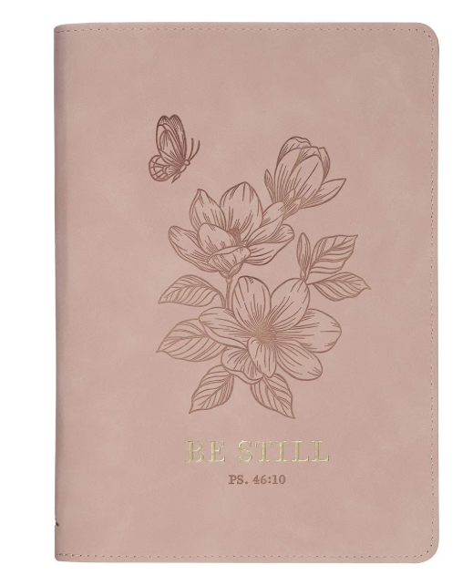 Be Still Pink Floral Faux Leather Classic Journal with Zipper Closure - Psalm 46:10 - Shoppe3130