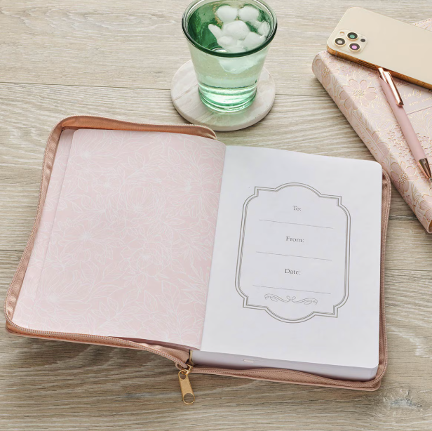 Be Still Pink Floral Faux Leather Classic Journal with Zipper Closure - Psalm 46:10 - Shoppe3130
