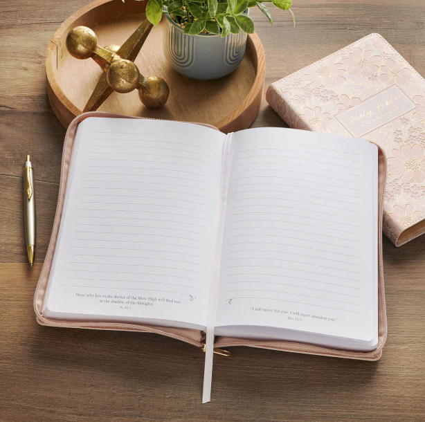 Be Still Pink Floral Faux Leather Classic Journal with Zipper Closure - Psalm 46:10 - Shoppe3130