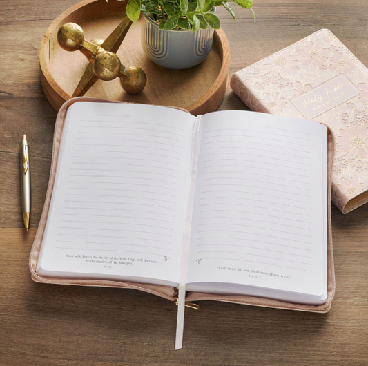 Be Still Pink Floral Faux Leather Classic Journal with Zipper Closure - Psalm 46:10 - Shoppe3130