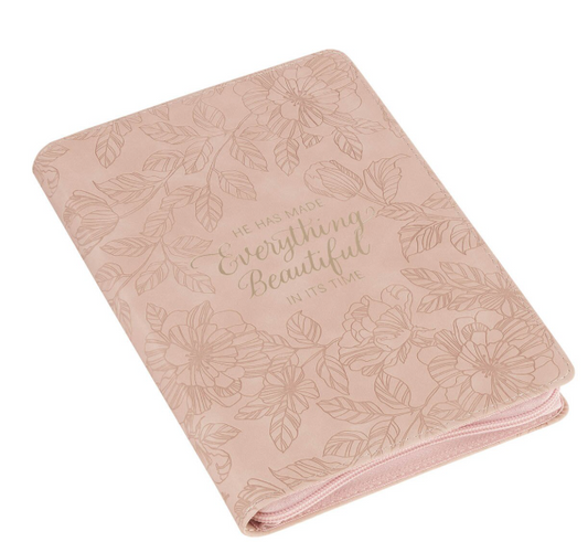 Everything Beautiful Blush Floral Faux Leather Journal with Zipper Closure - Ecclesiastes 3:11 - Shoppe3130