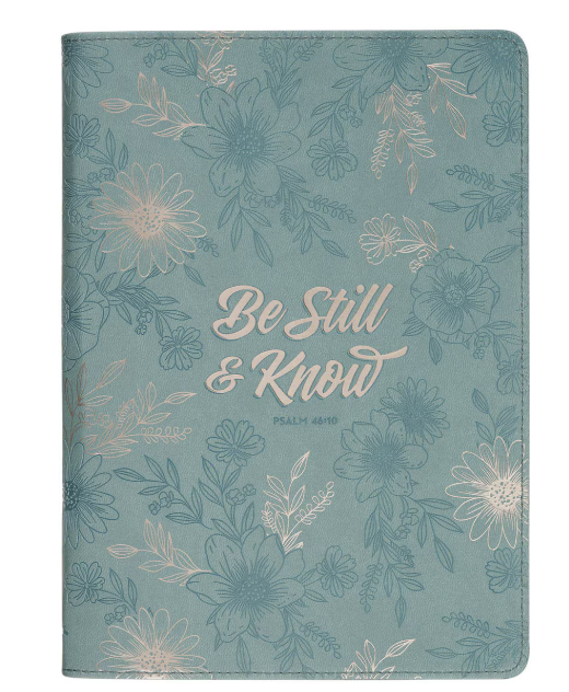 Be Still and Know Teal Floral Faux Leather Classic Journal with Zipper Closure - Psalm 46:10 - Shoppe3130
