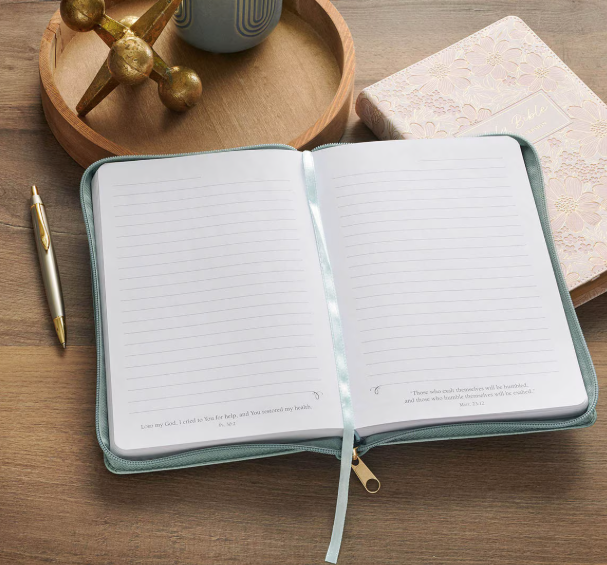 Be Still and Know Teal Floral Faux Leather Classic Journal with Zipper Closure - Psalm 46:10 - Shoppe3130