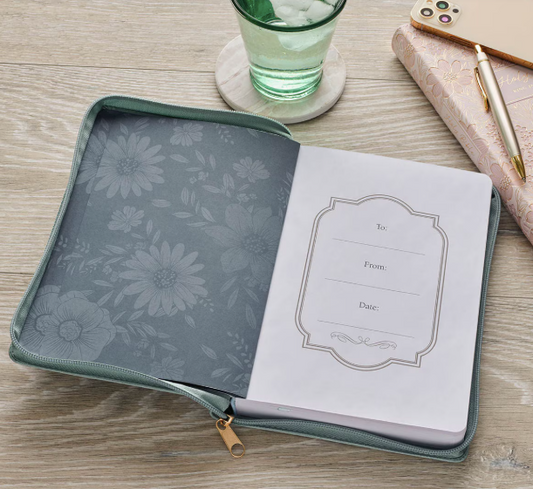 Be Still and Know Teal Floral Faux Leather Classic Journal with Zipper Closure - Psalm 46:10 - Shoppe3130