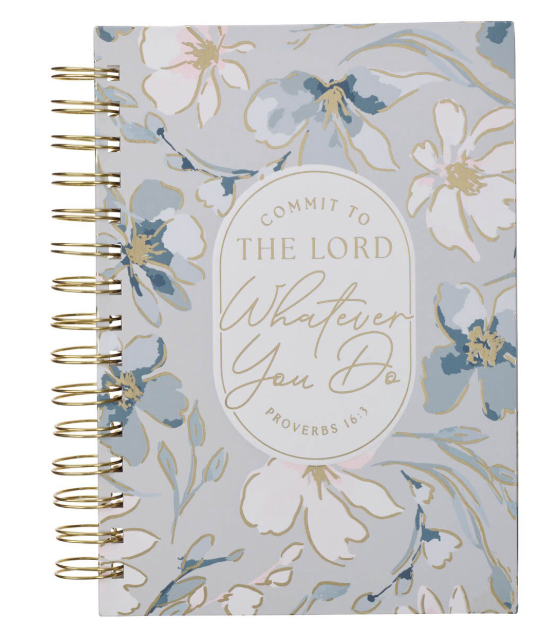 Commit to the Lord Pale Blue Floral Spiral Journal - Proverbs 16:3 - Shoppe3130