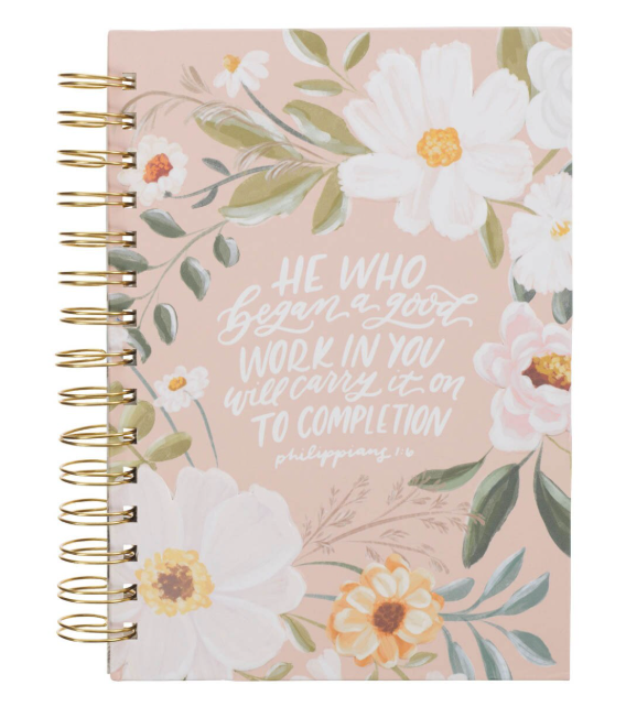 Good Work Peach Floral Spiral Journal - Philippians 1:6 - Shoppe3130