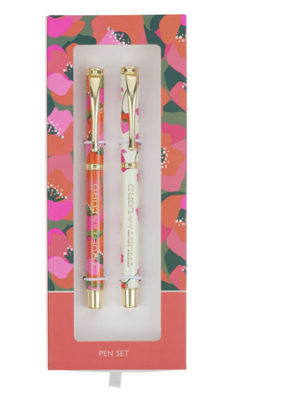 Trust in the Lord Coral Floral Pen Set - Proverbs 3:5 - Shoppe3130