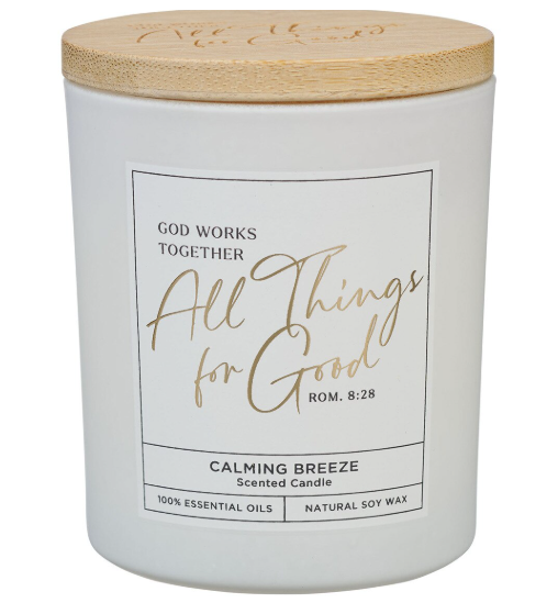 All Things For Good Calming Breeze Candle in a Glass Jar - Romans 8:28 - Shoppe3130