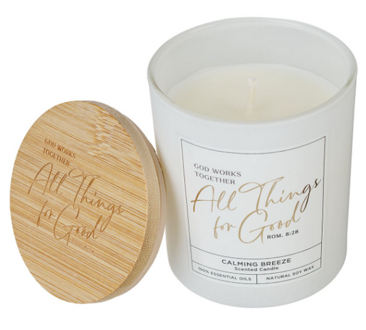 All Things For Good Calming Breeze Candle in a Glass Jar - Romans 8:28 - Shoppe3130